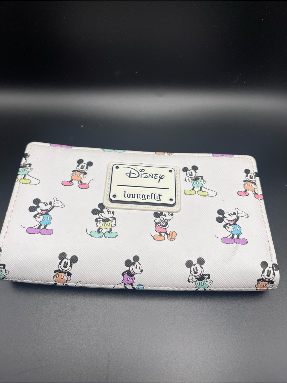 Loungefly White Disney Mickey Mouse Wallet with pastel rainbow color Accents